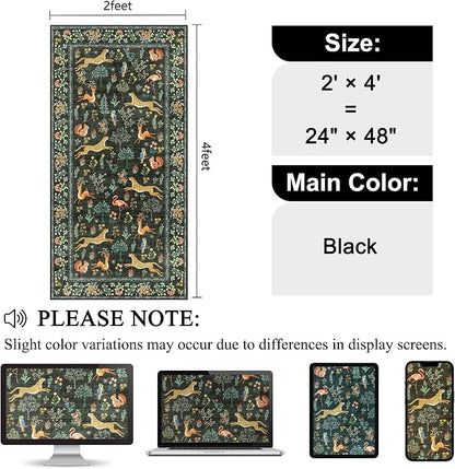 DUKINO 2x4 Rug for Hallway, Washable Kitchen Runner Rug with Non Slip Backing, Soft Low Pile Vintage Animal Runner for Bedroom, Kitchen, Hallway, Entryway, Laundry, Black