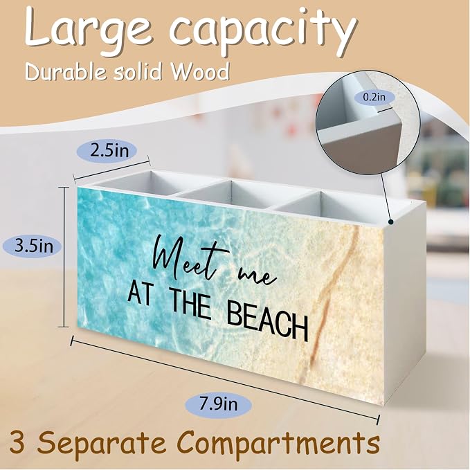 Meet Me at The Beach Pen Holder for Home Office Kitchen Desk Decor, Coastal Makeup Brush Toothbrush Holder Organizer for Bathroom Desk Accessories, Beach Gifts for Women Men