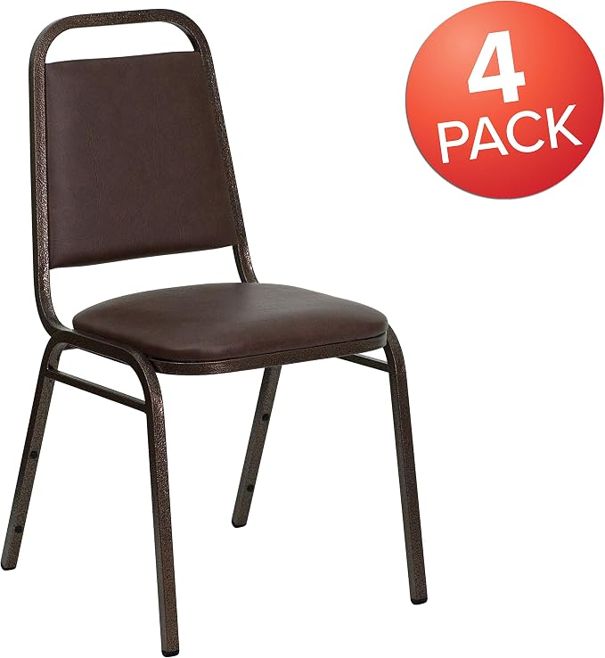 Flash Furniture 4 Pack HERCULES Series Trapezoidal Back Stacking Banquet Chair in Brown Vinyl - Copper Vein Frame