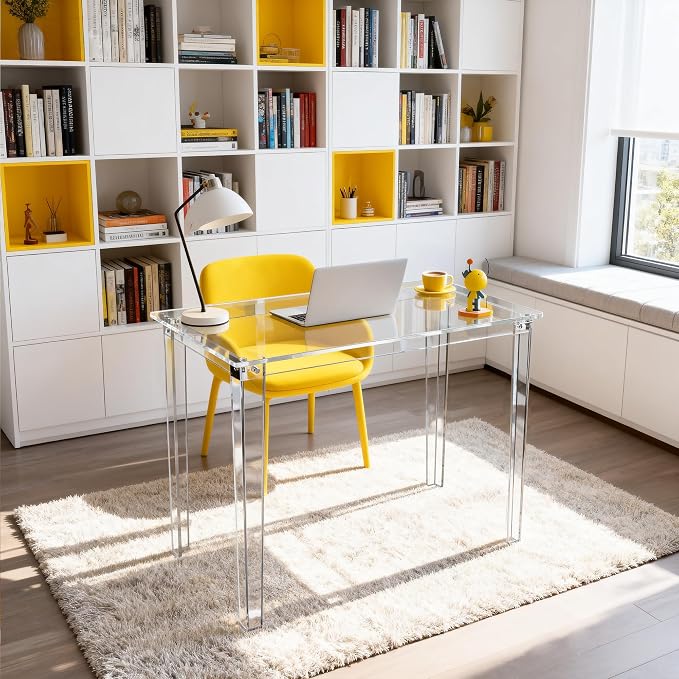 Acrylic Desk, Clear Modern Writing Table for Home Office (clear, Small)