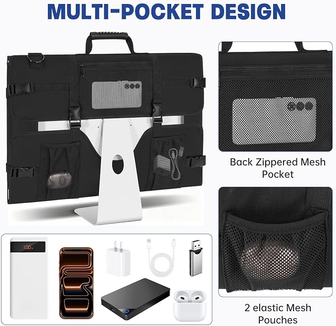 Monitor Carrying Case for 24" Monitors/LCD Screens, Compatible with iMac 21.5"/24", Protective Travel Carrying Bag with Padded Velvet and Carry Handle
