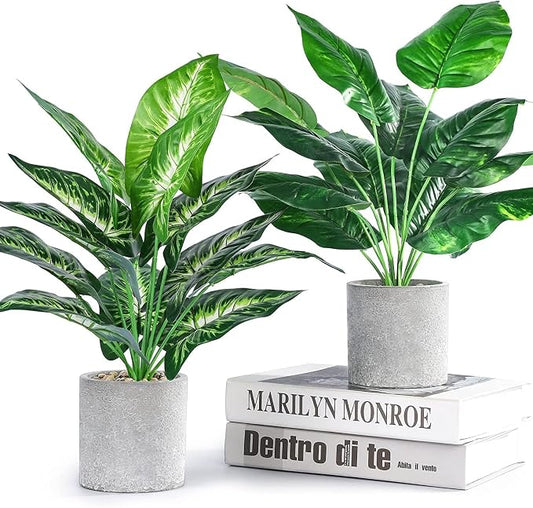 JC nateva 2pcs 16" Fake Plants Artificial Plants Tropical Faux Plants Indoor for Bathroom Kitchen Office Home Sage Green Decor