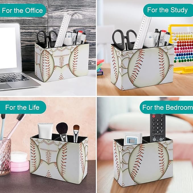 Niapessel Pencil Holder for Desk, Ball Baseball Pen Holder Storage Desktop Pen Organizer Desk Pencil Organizer Makeup Brush Holder for Office School College Leather