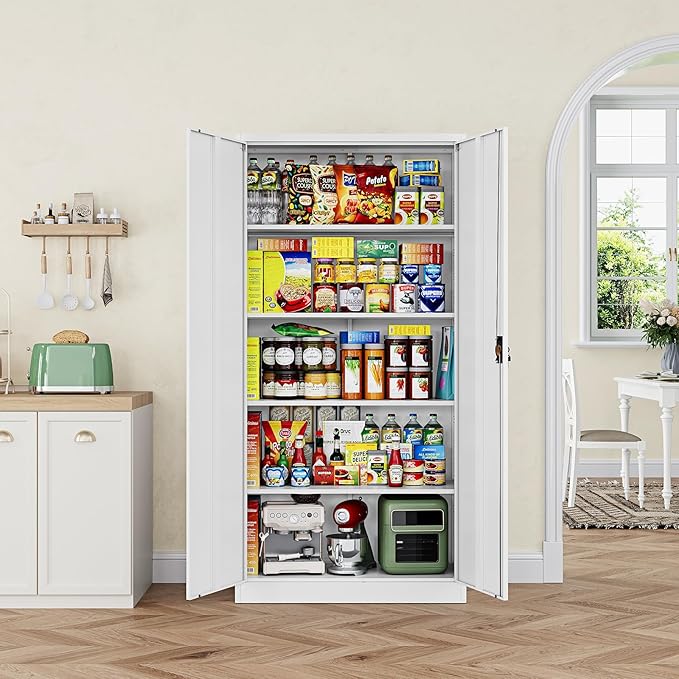 Letaya Metal Garage Storage Cabinets with Lock Door and Adjustable Shelves, Steel Tool Cabinets for Home,Office,Warehouse Organisieren (White, 72" H)