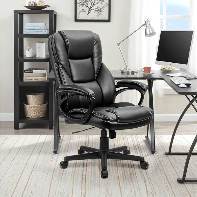 Furmax Office Executive Chair High Back Adjustable Managerial Home Desk Chair, Swivel Computer PU Leather Chair with Lumbar Support (2, Black)