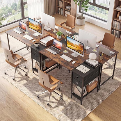 Giantex 48" Computer Desk with 2 Fabric Drawers, Industrial Home Office Desk with Open Storage Shelf, 2-Toned Finish & Metal Frame, Gaming Study Writing Table for Small Space, Bedroom, Rustic Brown
