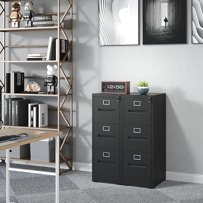 3 Drawer File Cabinet with Lock, Vertical Metal Filing Storage Cabinet for Home Office, Steel Locking File Cabinets for A4 Legal/Letter Folders,Silent Sliding Drawers, Assembly Required (Black)