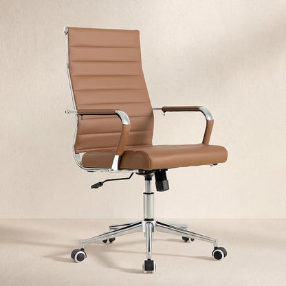 Okeysen Office Desk Chair, Ergonomic Leather Modern Conference Room Chairs, Executive Ribbed Height Adjustable Swivel Rolling Chair for Home Office. (Brown)