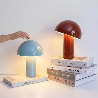 Brightech Celia Mood Lamp – 10" Touch-Controlled Mushroom Table Lamp, Cordless & Dimmable LED, Portable & Rechargeable Bedside Night Light, Sustainable Recycled Modern Patio Lamp for Home Décor – Red