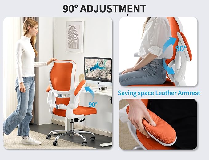 TRALT Ergonomic Office Chair - Desk Chair with Wave High Back Adjustable Lumbar Support Computer Chair - Gaming Chairs Mesh Backrest and PU Leather Seat for Home Reading Chairs to Adults (Orange)
