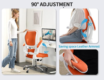 TRALT Ergonomic Office Chair - Desk Chair with Wave High Back Adjustable Lumbar Support Computer Chair - Gaming Chairs Mesh Backrest and PU Leather Seat for Home Reading Chairs to Adults (Orange)