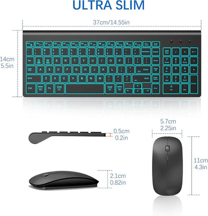 Wireless Backlit Keyboard and Mouse Ultra Slim Combo, TopMate 2.4G Silent Compact 2400DPI Mouse and Scissor Switch Keyboard Set, Batteries Included, for PC/Laptop/Windows/Mac/Gaming - BL Matte Black
