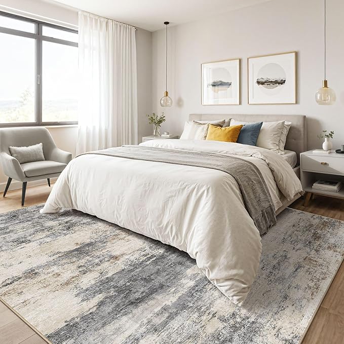 6x8 Area Rugs Living Room: Washable Large Abstract Modern Soft Rug Stain Resistant Indoor Floor Non Slip Accent Carpet for Bedroom Nursery Playroom Dining Room Office Dorm Home House- Grey Brown