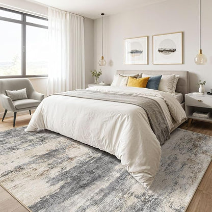 10x13 Area Rug Living Room: Washable Large Abstract Modern Soft Rugs Stain Resistant Indoor Floor Non Slip Accent Carpet for Bedroom Nursery Playroom Office Dining Room Dorm Home Decor- Gray Brown