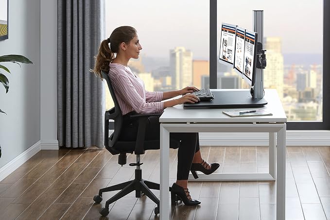 Victor DC475 High Rise Electric Triple Monitor Standing Desk Converter | Three Large Monitor Sit-Stand Desk | 28” Wide Work Surface | Compatible with Any Standard Desk | Adjustable Monitor Holder