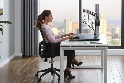 Victor DC475 High Rise Electric Triple Monitor Standing Desk Converter | Three Large Monitor Sit-Stand Desk | 28” Wide Work Surface | Compatible with Any Standard Desk | Adjustable Monitor Holder