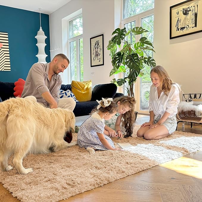 OLANLY 5x11 Machine Washable Large Area Rugs for Living Room, Bedroom, Soft Fluffy Shaggy Bedside Rug, Indoor Floor Carpet for Kids Girls and Boys, Dorms, Nursery, Home Decor Aesthetic, Beige
