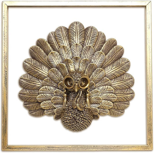 Animal Heads Wall Decor ( Includes Metal Frame) Christmas Indoor Decor Resin Animals Sculptures Head Wall Hanging Thanksgiving Decoration Gold vintage Wall Sculpture for Living Room Bedroom Office(Turkey)