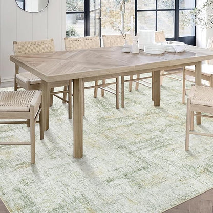 Area Rugs 6x9 Living Room: Washable Rug Modern Abstract Large Rugs Soft Non Slip Neutral Rug Indoor Carpet for Bedroom Kitchen Dining Room Nursery Home Office Rugs(Green Brown,6'x9')