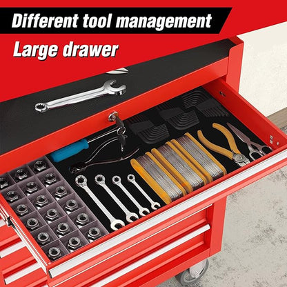 RYH 7 Drawers Rolling Tool Chest & Tool Box on Wheels | Heavy Duty Metal Cart with Ball Bearing Drawers | Fits US General Tool Box for Garage Storage (Red-6, 7 Drawers（29.6" H × 24.4" W × 13" D)
