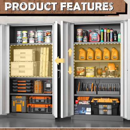 INTERGREAT Metal Storage Cabinet, 72” H Storage Cabinet with 2 Doors and 4 Adjustable Shelves for Office, Home, Garage, Pantry (Assembly Required, Black Grey)