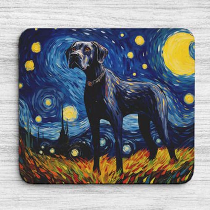 Starry Night Dog Mouse Pad for Computer Laptop Home Office Gaming Working Desk Desktop Accessories Non-Slip Rubber Mouse Pad for Dog Lovers (Great Dane)