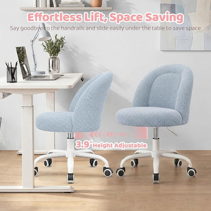DurayLoly Cute Vanity Chair with Wheels, Ultra-Soft Teddy Fleece Swivel Desk Chair with Adjustable Height for Teens & Adults, Ideal for Bedroom, Vanity Table & Dorm, Poetic Blue