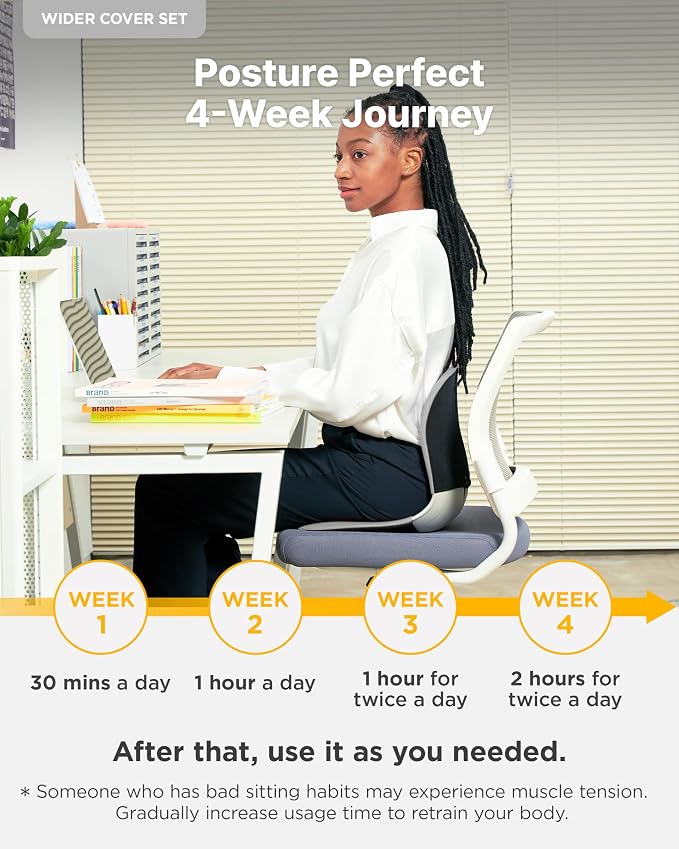 curble Wider – Ergonomic Desk Chair Seat Cushion, Everyday Passive Posture Trainer for Work from Home, Office & Car, Breathable Lumbar Support (Grey)