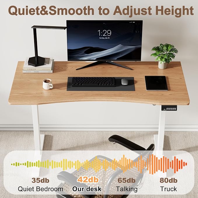 Solid Wood Electric Standing Desk 55"x23.6"Home Office Desk,Adjustable Workbench with 3 Stages Single Motor, Computer Workstation with T-Shaped Metal Bracket,Natural Standing Desk for Gaming(1 Box)