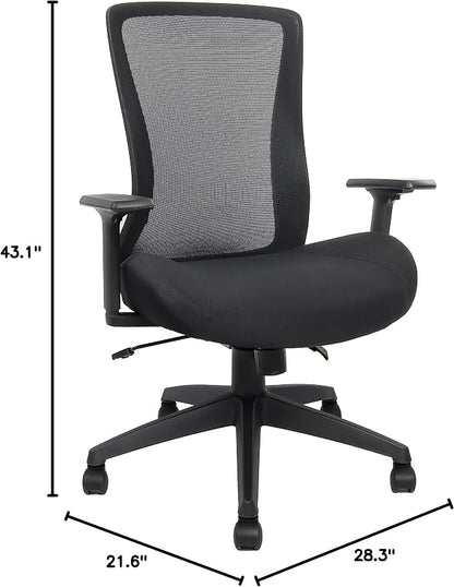 Big and Tall Home Office Desk Chair 400lb Capacity for Heavy People, Ergonomic Wide Mesh Desk Chair with Stepless Recline & Lock, 5.5" Thick Cushion, High Back, Adjustable Height & Armrests