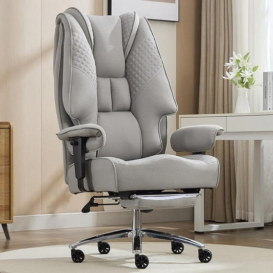 EXCEBET Big and Tall Office Chair 400lbs Wide Seat, Leather High Back Executive Office Chair with Foot Rest, Ergonomic Chairs Lumbar Support for Lower Back Pain Relief (Mesh Dove Grey)
