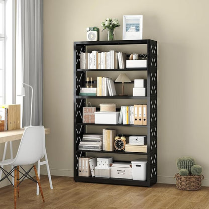 UNICOLY 5 Tier Black Bookshelf, 55" H Tall Bookshelf with 5 Storage Shelves, Heavy Duty Deep Shelves, Open Shelf Bookcase with 5 Bookends, Modern Display Shelves for Books, Toys, CD, W31×D10“