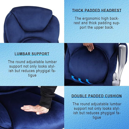 Executive Office Chair with Lumbar Support, Back Support Office Chairs with Wheels, 90-120°Rocking High Back Ergonomic Desk Chair with Flip-up Armrs, Home Computer Chair (Blue)