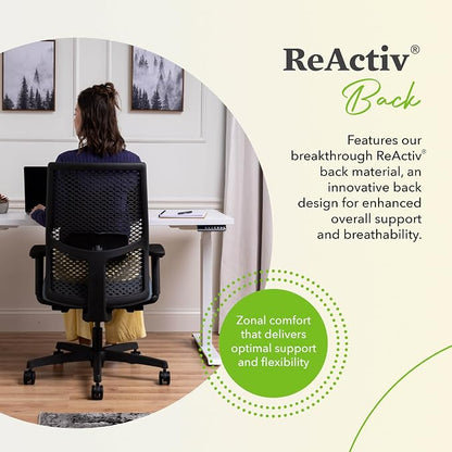 HON Ignition 2.0 ReActiv Ergonomic Office Chair, Mesh Desk Chair with Lumbar Support, Advanced Synchro‑Tilt, Height and Width Adjustable Arms, Swivel Wheels, Black Frame, Nimbus