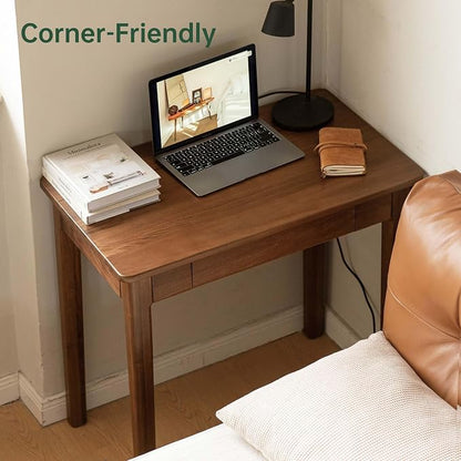 Walnut Solid Wood Desk, Mid-Century Modern Home Office Computer Desk with Drawers, Writing Table for Study, Bedroom & Workstation 31.49" W