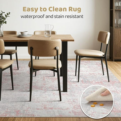 Pink Rug 5x8 Living Room: Washable Large Abstract Neutral Modern Soft Rug Stain Resistant Indoor Floor Non-Slip Accent Carpet for Girl Bedroom Nursery Playroom Office Dining Room Home