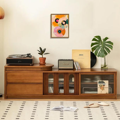 Vintage Vinyl Record Wall Art - Framed Canvas Music Decor for Living Room & Studio, Colorful Abstract Oil Painting in Wood Frame, Retro Record Player Print for Bedroom 8x10 inch