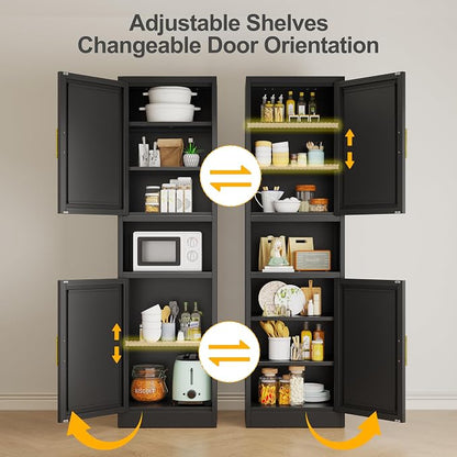 Ckzbx Tall Narrow Storage Cabinet 66.93" H Tall Bathroom Cabinet Metal Pantry Cabinets, 4 Adjustable Shelves for Kitchen, Home Office, Living Room, Dinning Room (20 inches Wide Black)