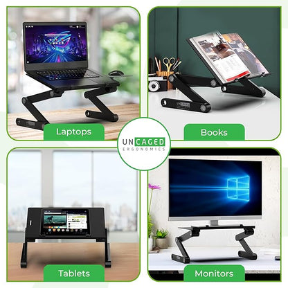 Uncaged Ergonomics WorkEZ Adjustable Laptop Stand for Desk, Laptop Stand Adjustable Height, Foldable Aluminum Cooling Computer Holder & Riser for Desk Bed, Black, XL