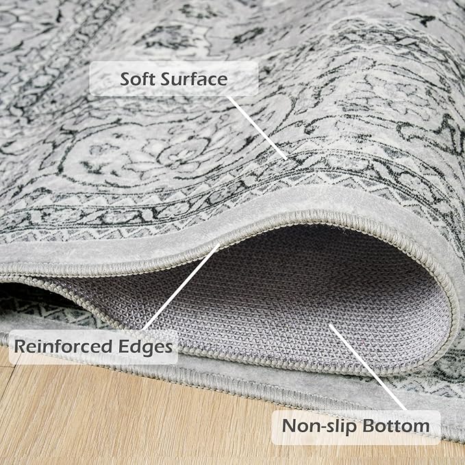 Goideal Washable Rug 6x9, Gray Area Rugs Non Slip, Indoor Low Pile Carpet with Rubber Backing for Living Room Kitchen Bathroom Entryway Office Bedroom