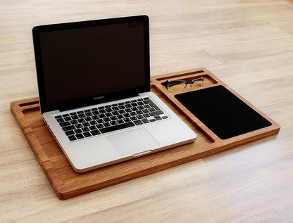 Personalized Solid Oak Wood Lap Desk Tray | Includes Mouse Pad & Slots for iMac & iPhone | Portable Laptop Stand, Phone & Tablet Holder | Multi-Tasking Mobile Workstation Idea for Him