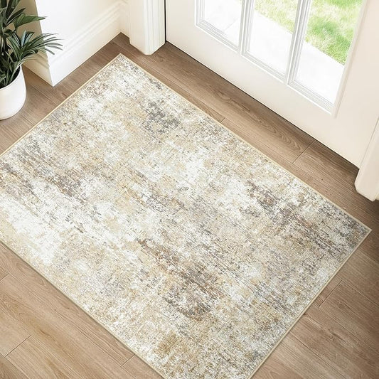 RELEANY Washable Area Rugs 2'x3' Non-Slip Modern Abstract Soft for Living Room Entryway Bedroom Kitchen, Print Pattern, Neutral Brown Gray