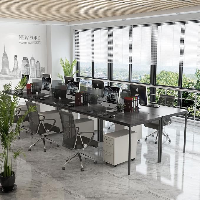 Bonzy Home Conference Tables 12ft Office Computer Desk for Meeting Room Study Writing Printer Table Save Space Design for 14 People Rustic Vintage Black 6PCS 141.6"x47.2"x29.5",Black