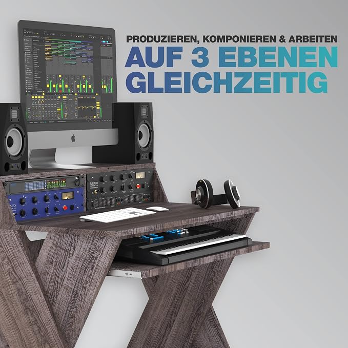 Glorious Sound Desk Compact Professional Studio Workstation with Pull-out Keyboard Compartment (Walnut)