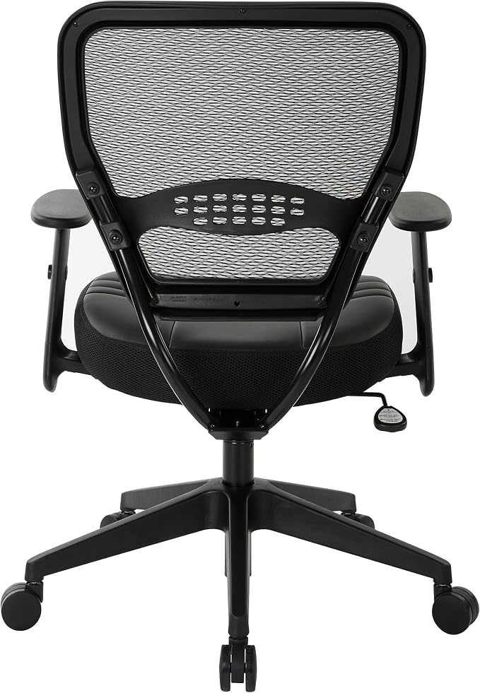 Space Seating 57 Series Professional Dark Air Grid Back Manager's Adjustable Office Chair with Built-in Lumbar Support and Padded Seat, Black Bonded Leather