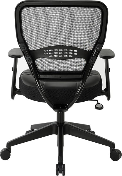 Space Seating 57 Series Professional Dark Air Grid Back Manager's Adjustable Office Chair with Built-in Lumbar Support and Padded Seat, Black Bonded Leather