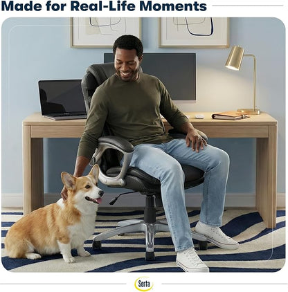 Serta Bryce Executive Office Chair - Ergonomic Computer DeskChair with Lumbar Technology - Adjustable Height - Memory Foam Body Pillows - 360° Swivel Rolling Base - Bonded Leather - Black