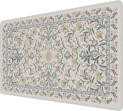 iCasso Aesthetic Flower Mouse pad for Laptop, Desk Pad Mat, Desk Matt for Desktop 13.7"x23.6", Anti-Slip Mousepad with Stitched Edges for Laptop Computer Keyboard(Gray Floral)