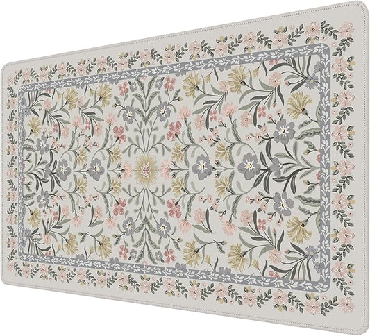 iCasso Aesthetic Flower Mouse pad for Laptop, Desk Pad Mat, Desk Matt for Desktop 13.7"x23.6", Anti-Slip Mousepad with Stitched Edges for Laptop Computer Keyboard(Gray Floral)