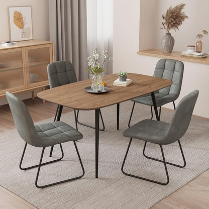 HIPIHOM 47.2'' Dining Table Set for 4,Modern Wood Dining Table,Leather Dining Chairs 4,Table and Chairs Set of 4,Ideal for Kitchen Dining Room (Walnut Color Table + 4 U-Shaped Gray Chairs, 47.2")